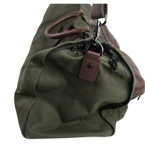 Hook & Albert Twill Garment Weekender Bag Green Canvas Leather Duffle- Rare - Picture 8 of 11